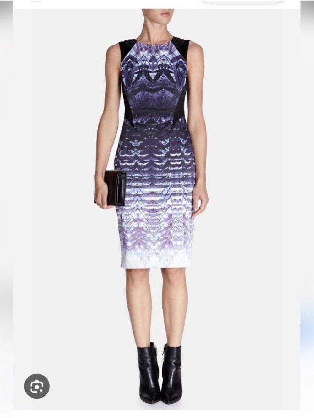 KAREN MILLEN | purple lilac black pattern stretch wiggle dress sz 4